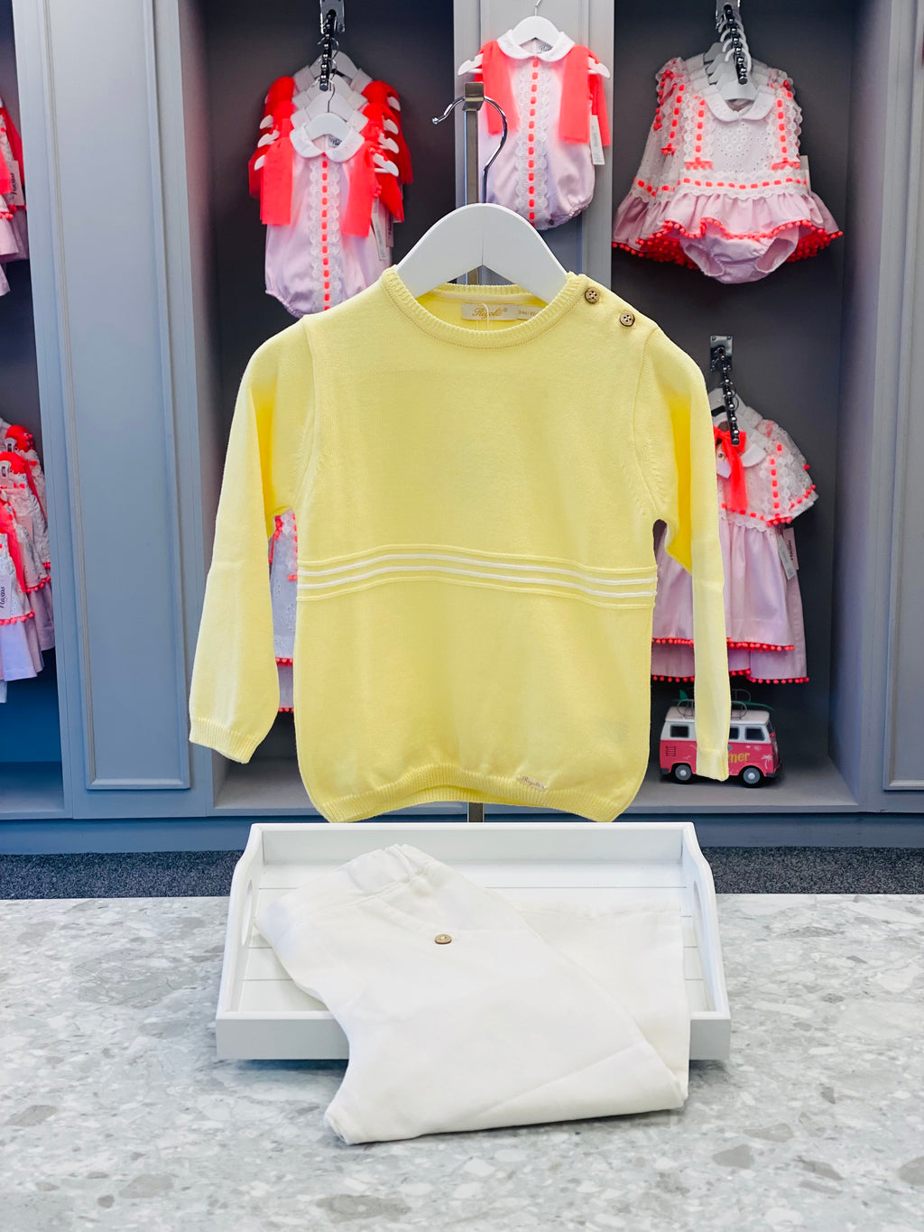 RIGOLA Boys Summer Sun Lemon & White Trouser Set with Jumper