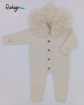 PRE-ORDER RAHIGO Cream Knitted Snowsuit with Fur Hood