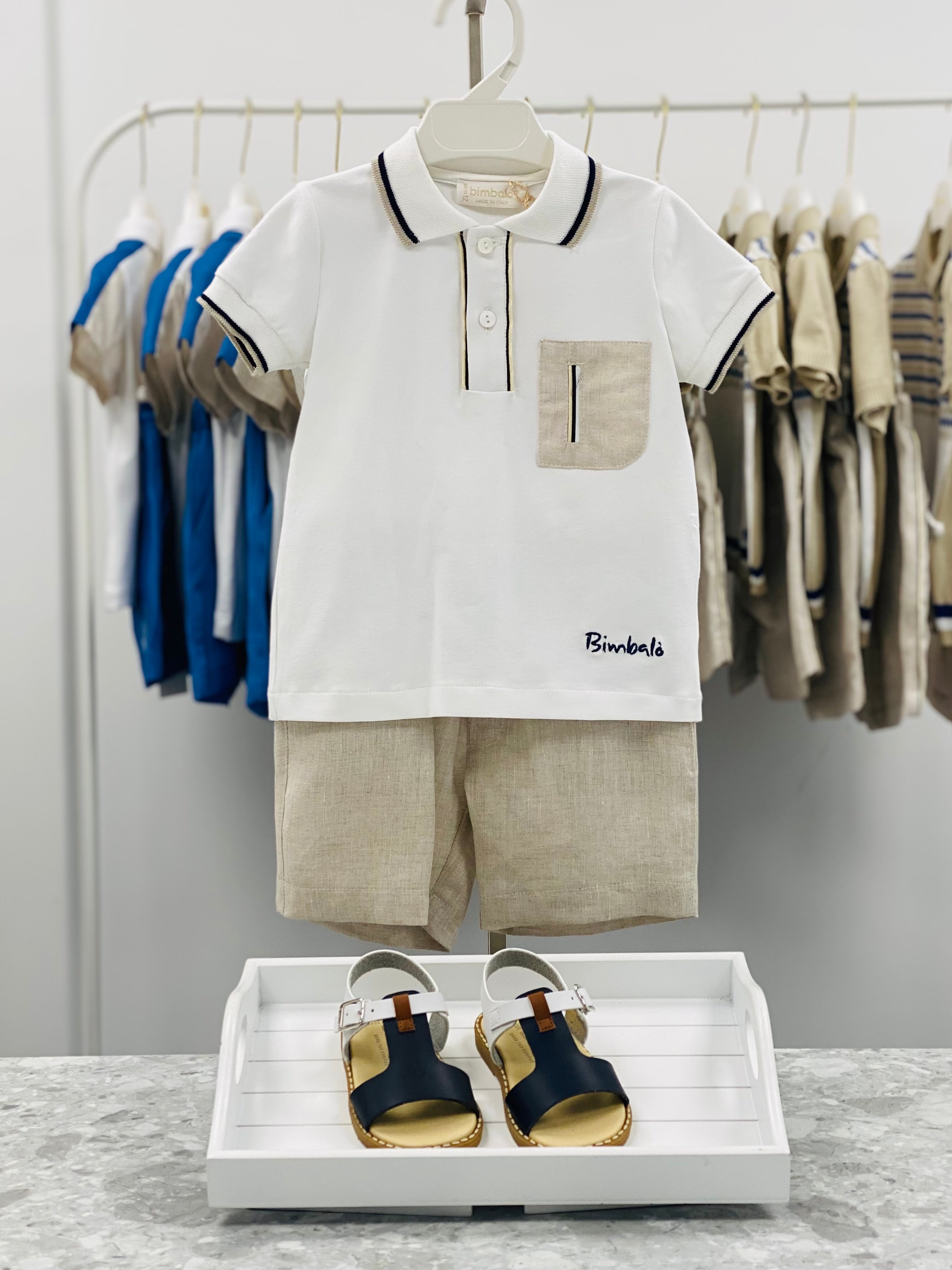 BIMBALO Boys Lino Beige Linen Short Set