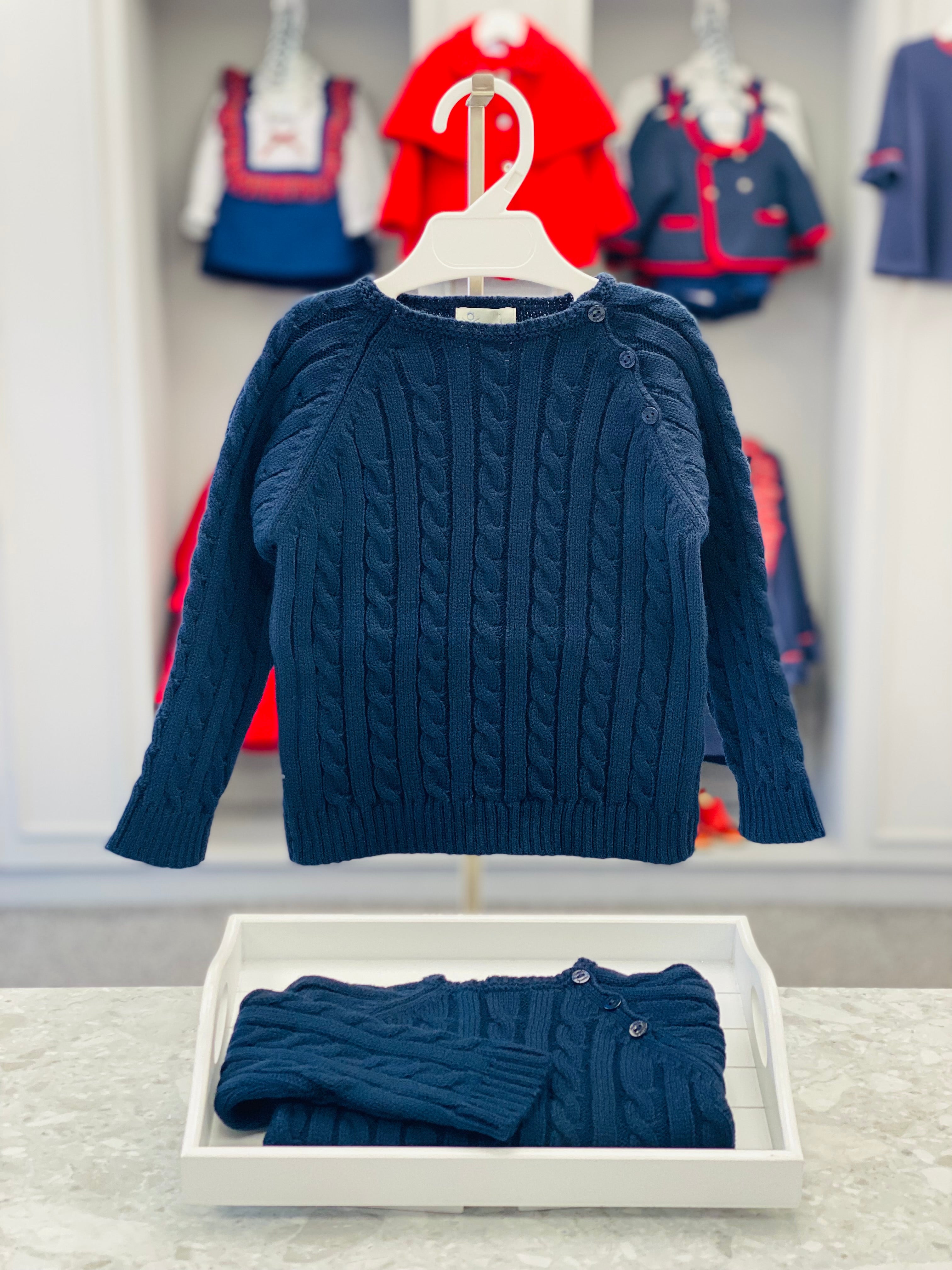 YOEDU Boys Navy Cable Knit Jumper - CLEARANCE SALE