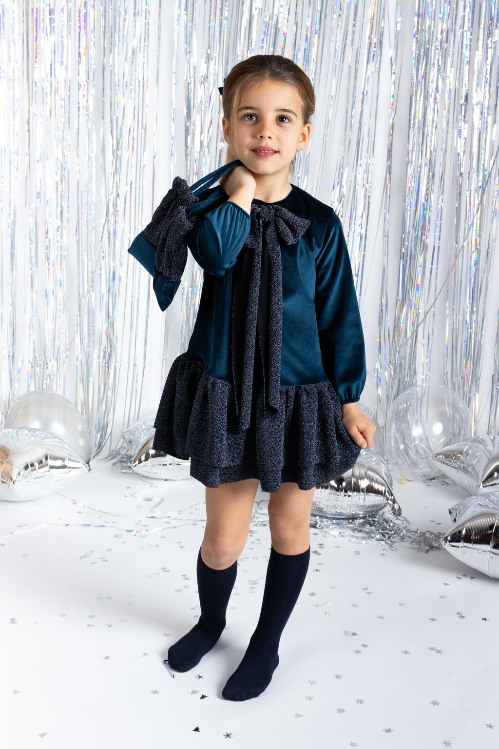 AW25 CALAMARO Halny Girls Navy Shimmer Dress - 21318
