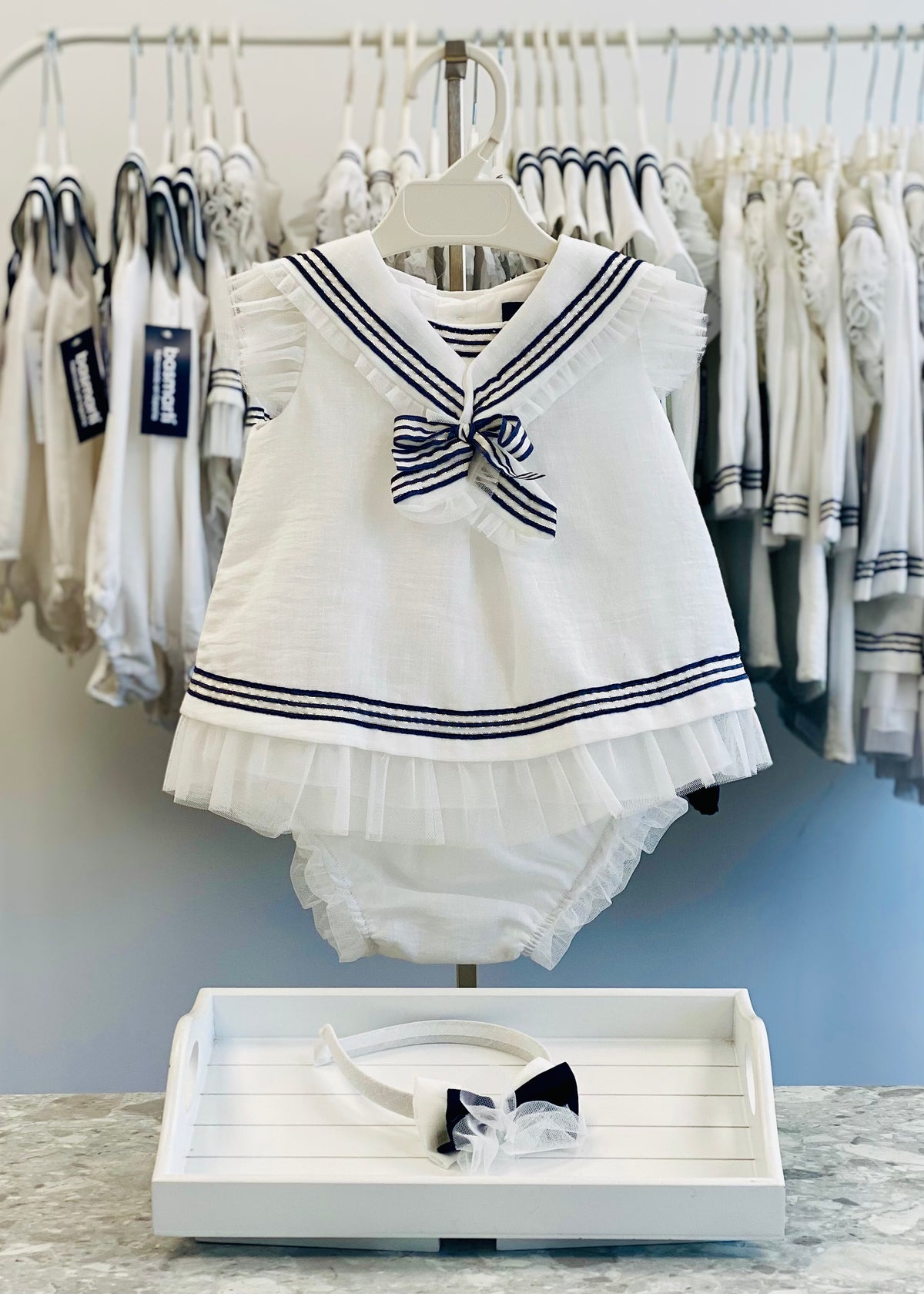 Basmarti Sailor girls navy and white dress with matching knickers product image