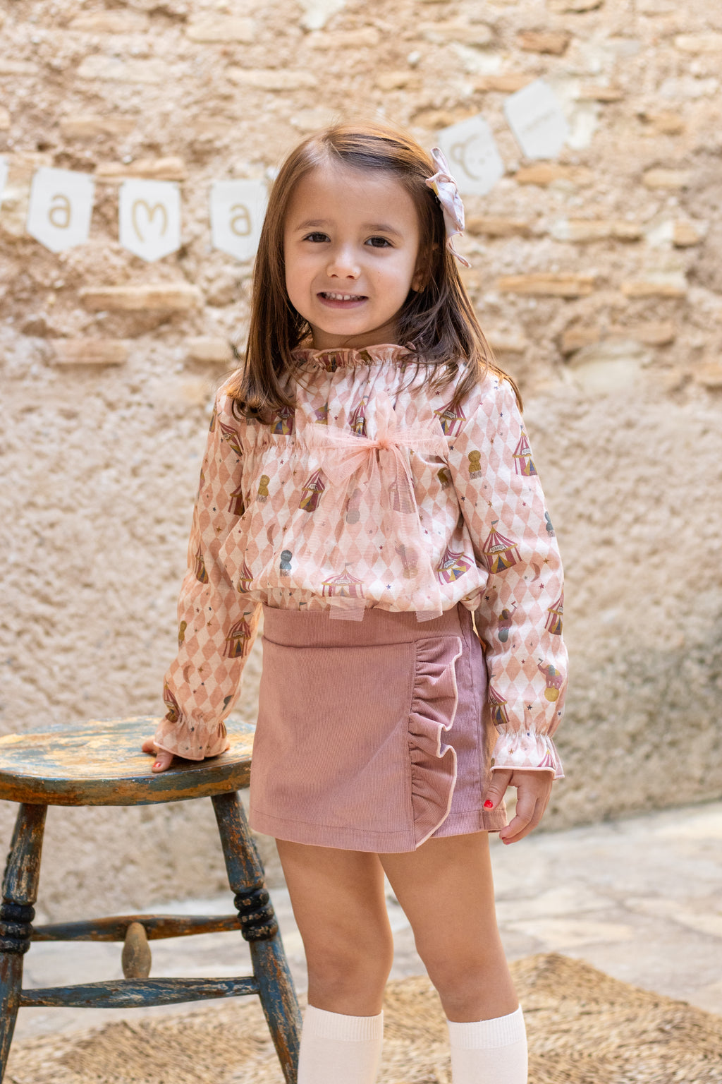 AW25 CALAMARO Mistral Girls Pink Circus Print Skort Set - 11194