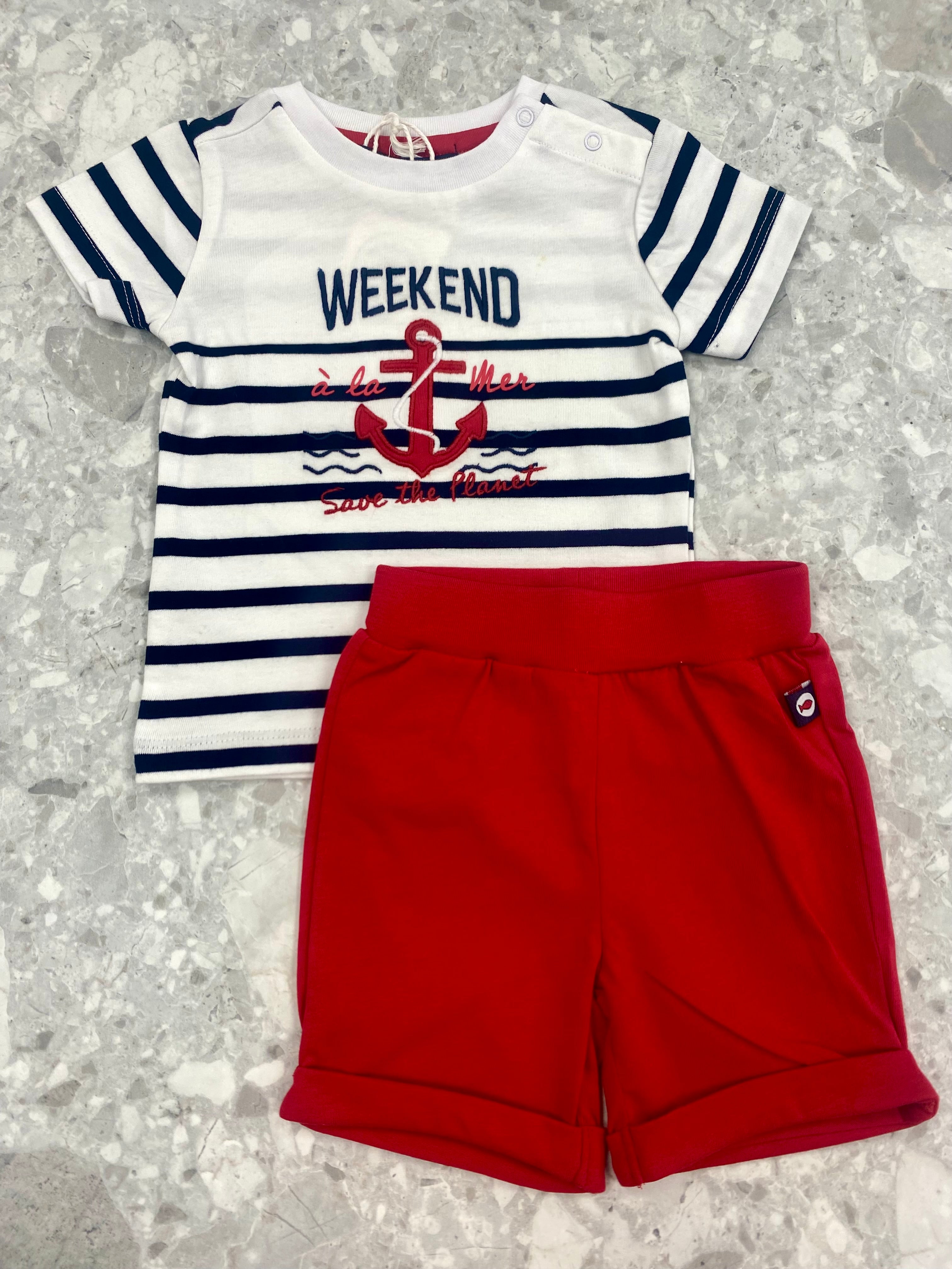 WEEKEND A LA MER Cruising Boys Red & Navy Short Set