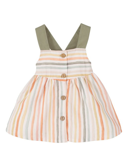 CALAMARO Serpol Baby Girls Green & Orange Stripe Sun Dress - 21255