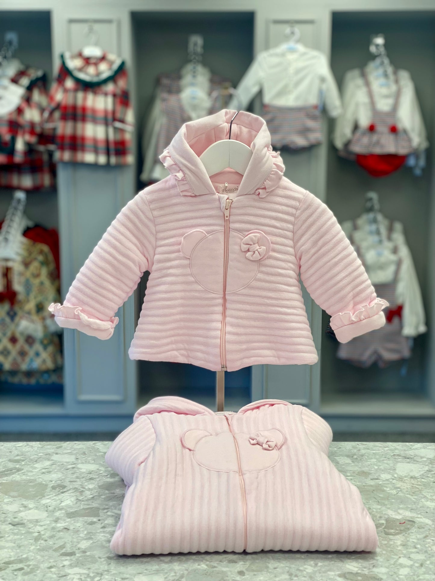 DEOLINDA Betty Baby Girls Pink Padded Teddy Jacket - NON RETURNABLE