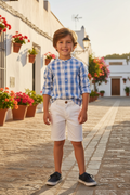 MIRANDA Blue Boys Gingham Check Short Set - 622/23