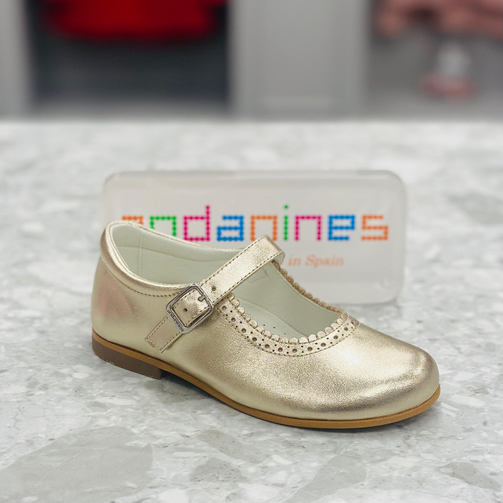 ANDANINES Gold Girls Leather Mary Jane Shoes