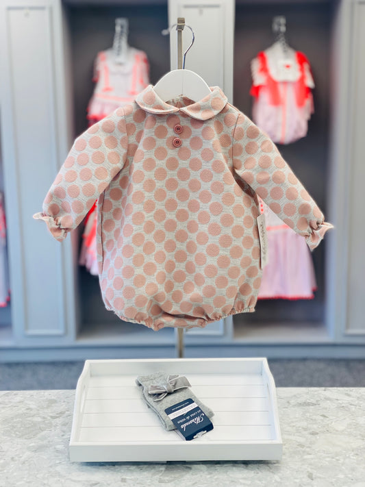 LOR MIRAL Lunares Girls Pink & Grey Romper - CLEARANCE SALE