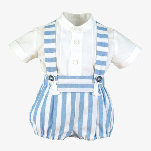 Miranda Blue & White Stripe Boys Short Set with striped shorts and white cotton shirt