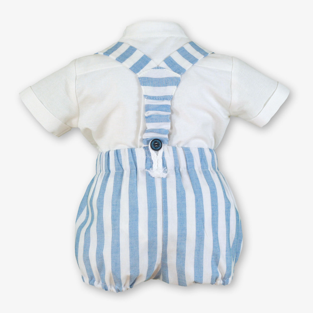 Miranda Blue & White Stripe Boys Short Set with shoulder strap shorts and white shirt