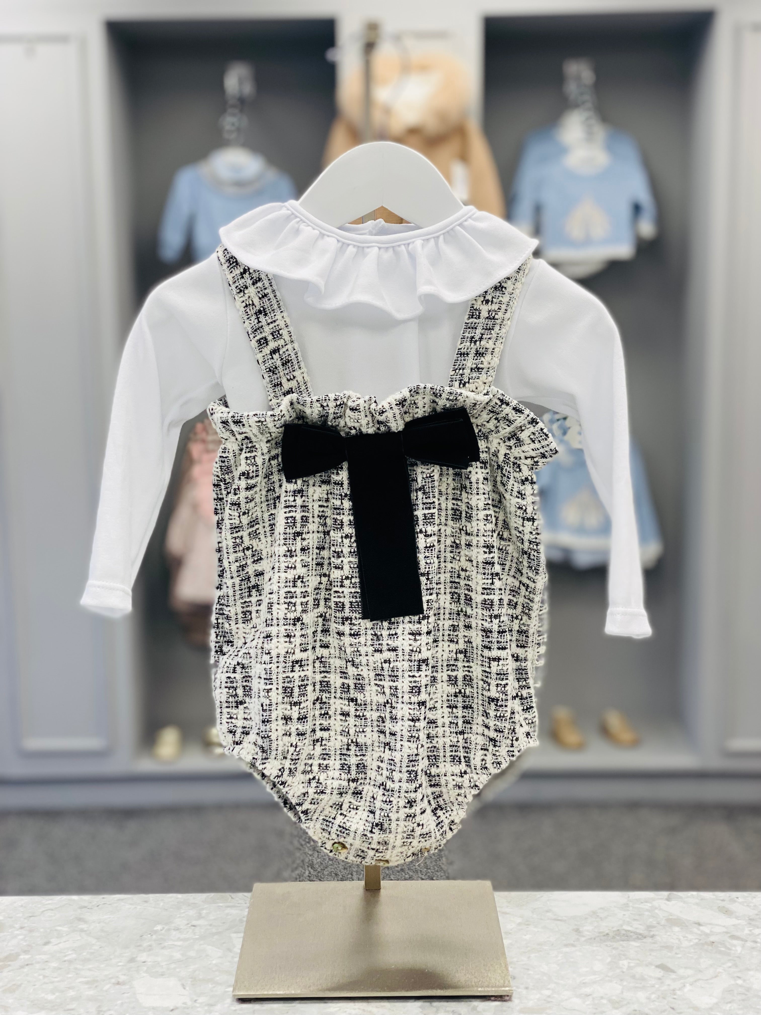 CALAMARO AW25 Alisio Girls Black & White Tweed Romper Set - 32526