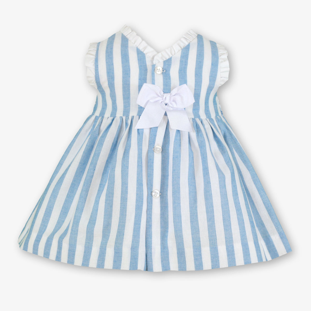 Miranda Blue & White Stripe Girls Dress with bow detail at the back