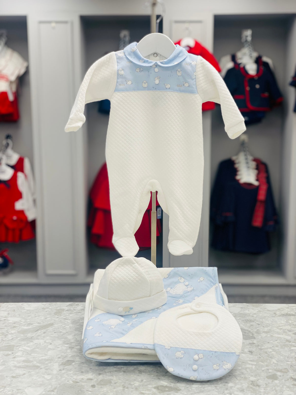 Deolinda Montana ivory and blue sheep baby accessories - coordinating collection