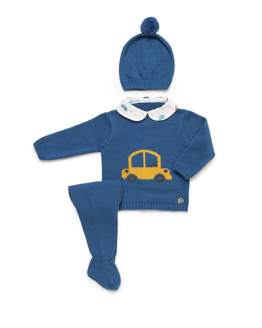 AW25 JULIANA Fabula Boys Blue Car Print Knitted Set with Hat - 25544