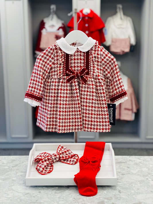 AW25 BASMARTI Red Dogtooth Girls Dress - 25501