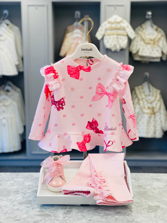 AW25 BIMBALO Girls Pink Bow Print Leggings Set