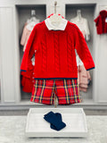 TUTTO PICCOLO Boys Red Tartan Short Set with Jumper