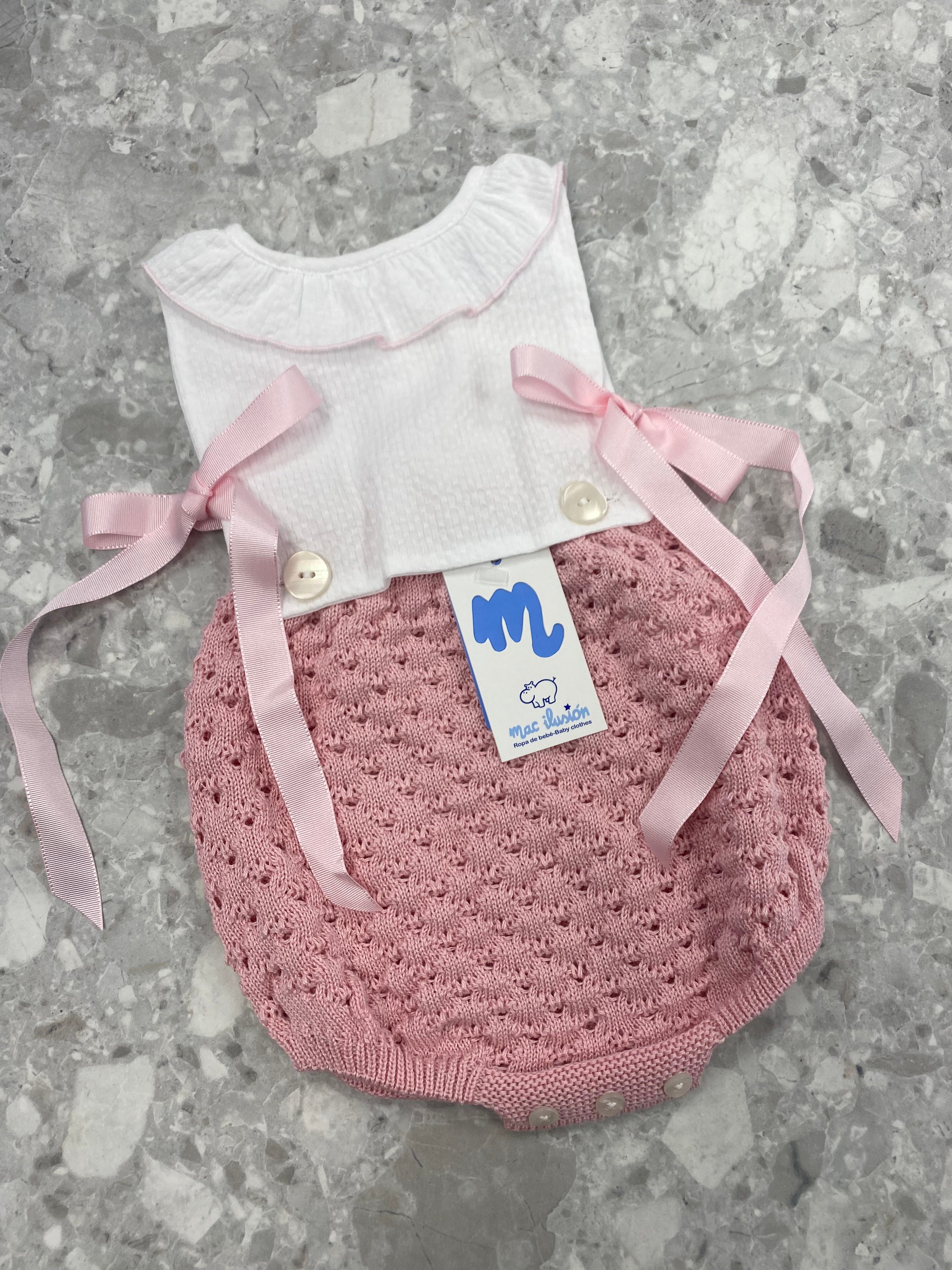 MAC ILUSION Mykonos Girls White & Strawberry Pink Romper - 0140