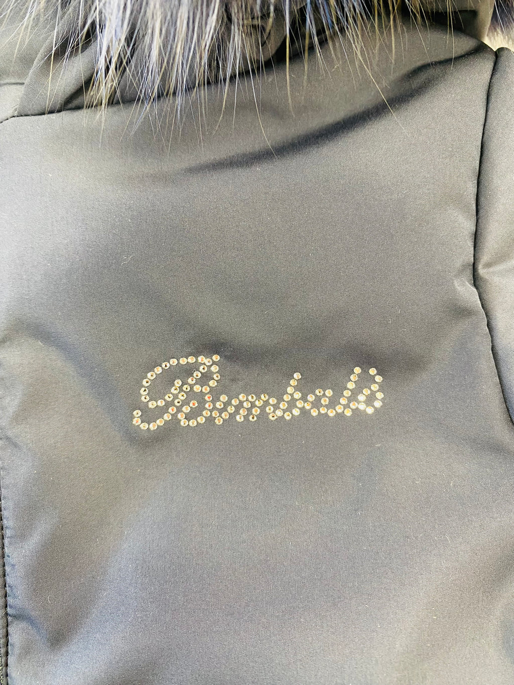 AW25 BIMBALO Girls Navy Coat with Fur & Pearl Trim