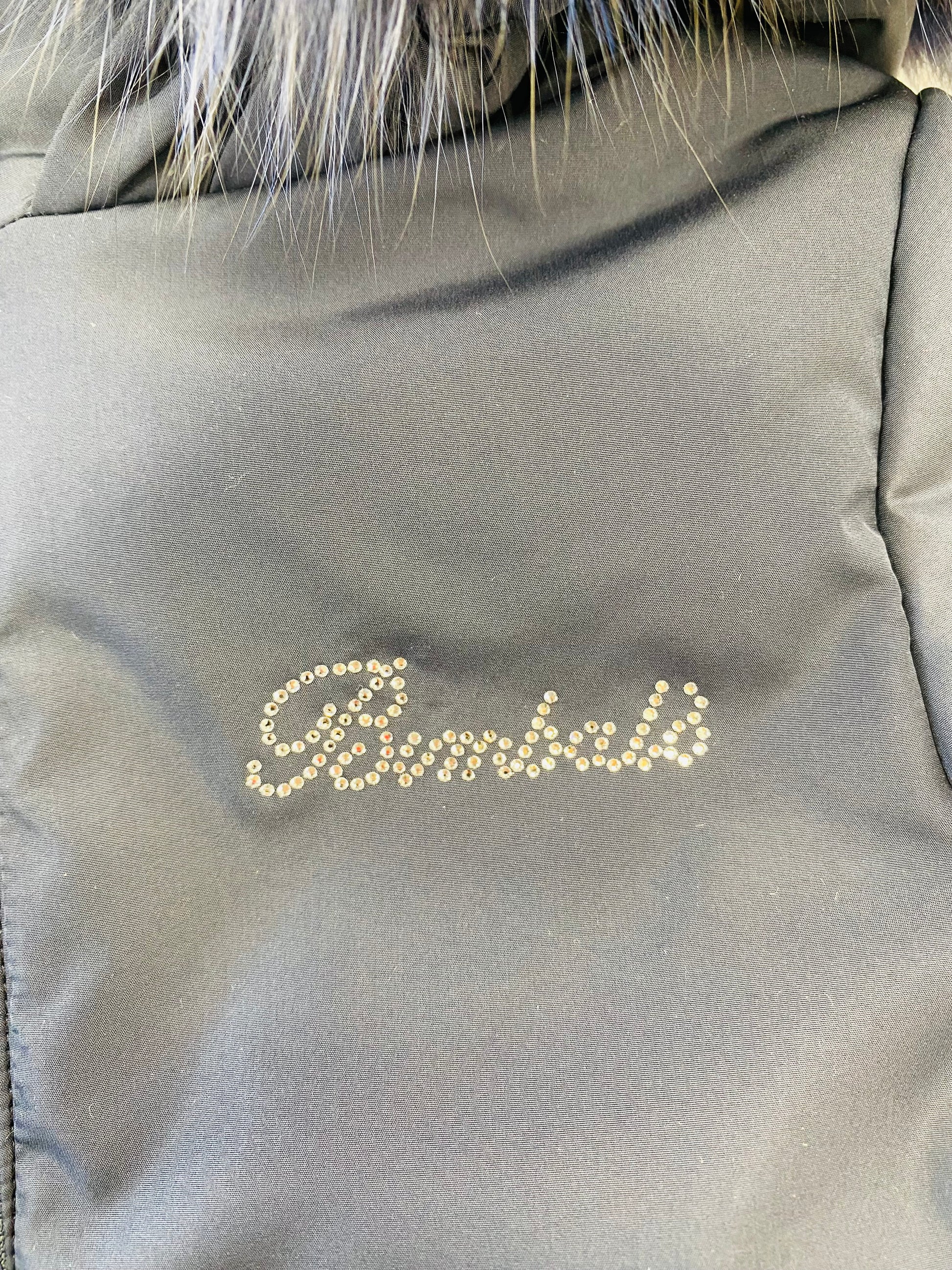 AW25 BIMBALO Girls Navy Coat with Fur & Pearl Trim