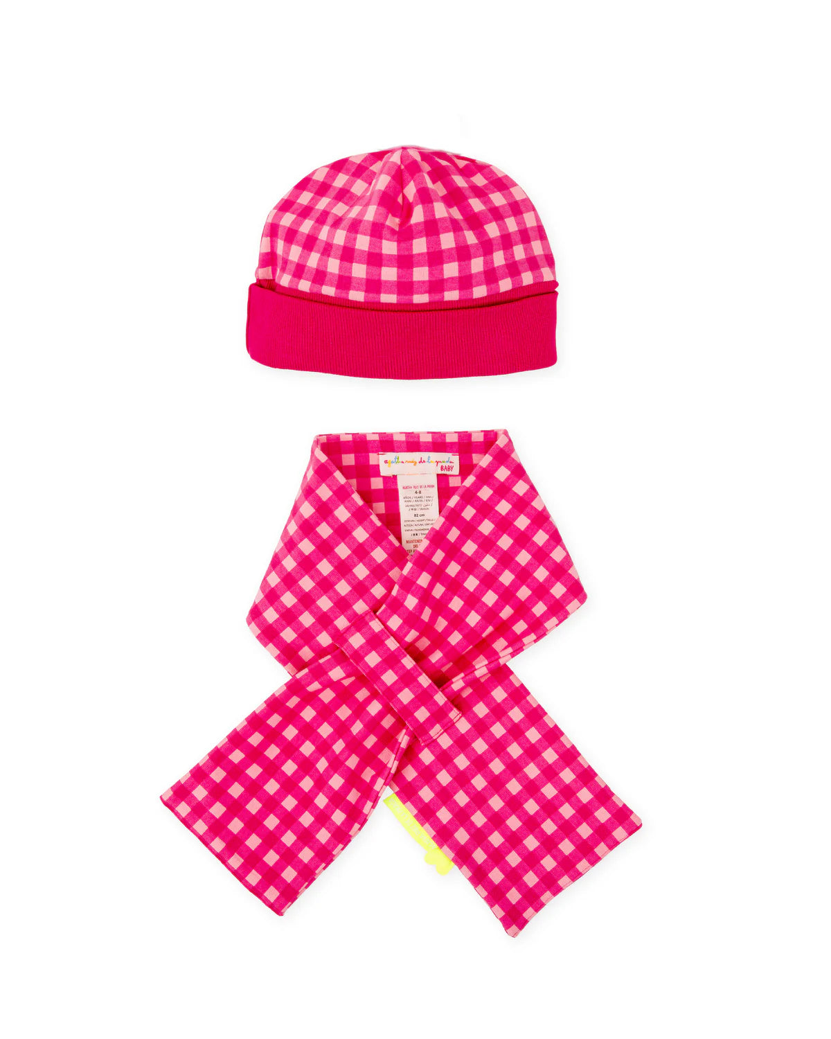 Close-up of the fuchsia and light-pink gingham fabric