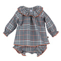 CALAMARO Tietar Girls Navy & Orange Check Dress & Knickers