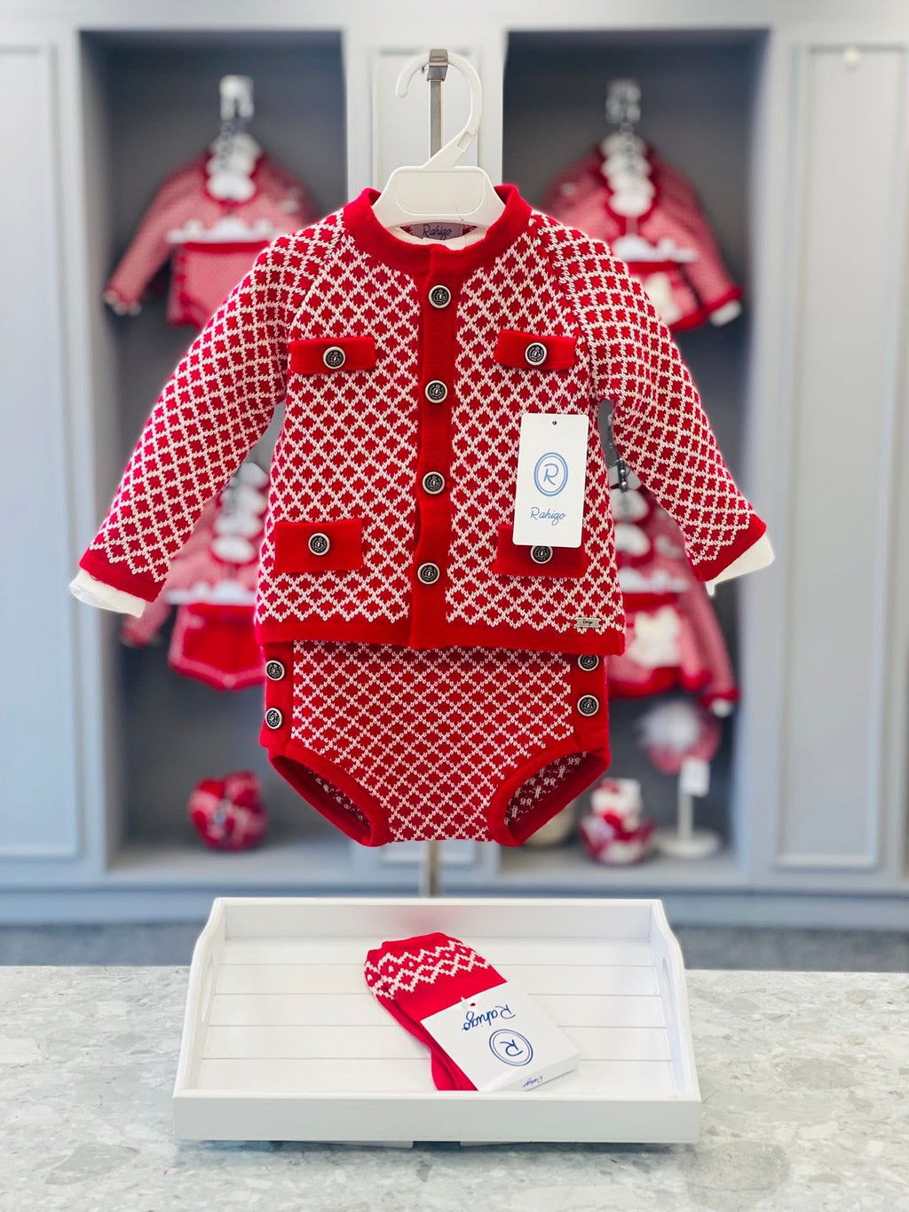 AW25 RAHIGO Red & Cream Boys Jam Pant Set with Cardigan - 252108