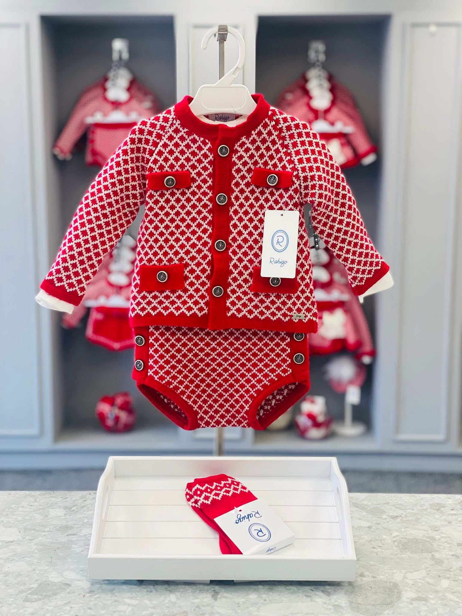 AW25 RAHIGO Red & Cream Boys Jam Pant Set with Cardigan - 252108