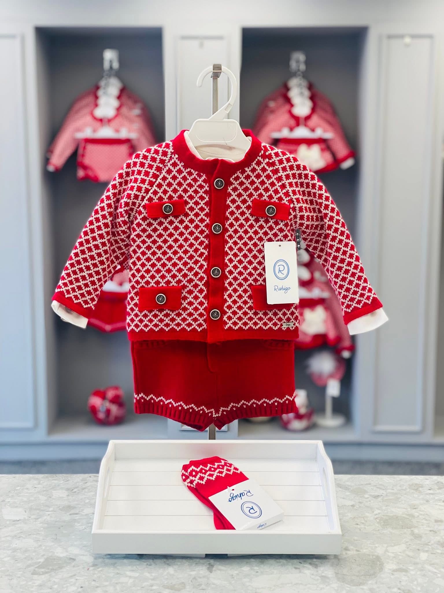 AW25 RAHIGO Red & Cream Boys Short Set with Cardigan - 252111