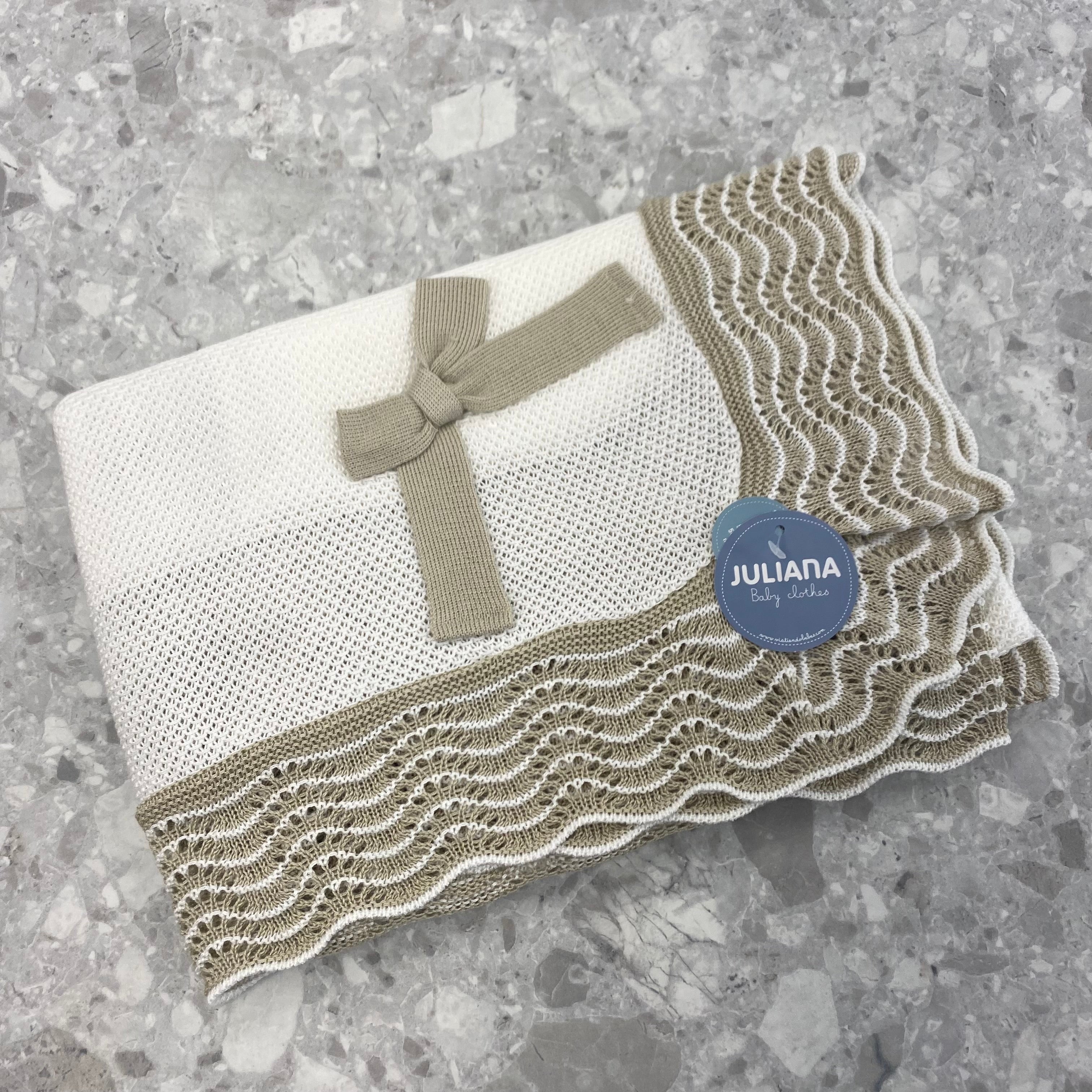 JULIANA Azahar Girls Cream & Beige Bow Knitted Blanket - 26000