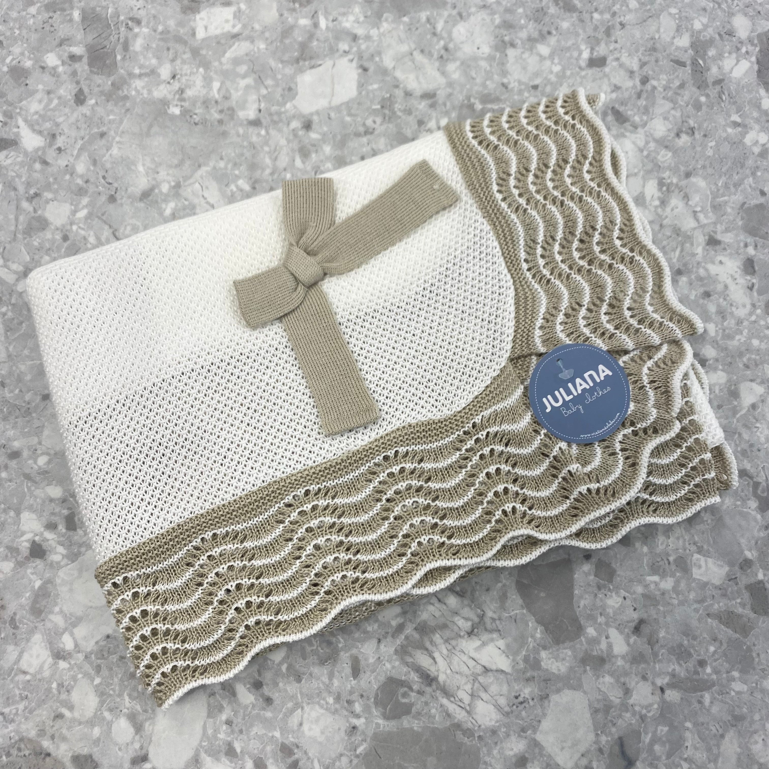 JULIANA Azahar Girls White & Beige Bow Knitted Blanket - 26000