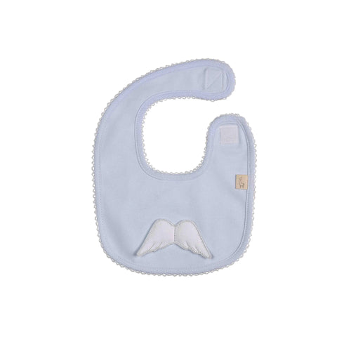 Baby Gi blue Pima cotton baby dummy clip with signature angel wings detail, made in Portugal.