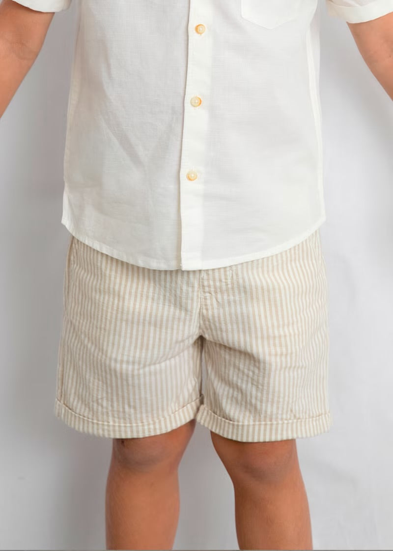 Mayoral boys white shirt and oat stripe shorts 3217