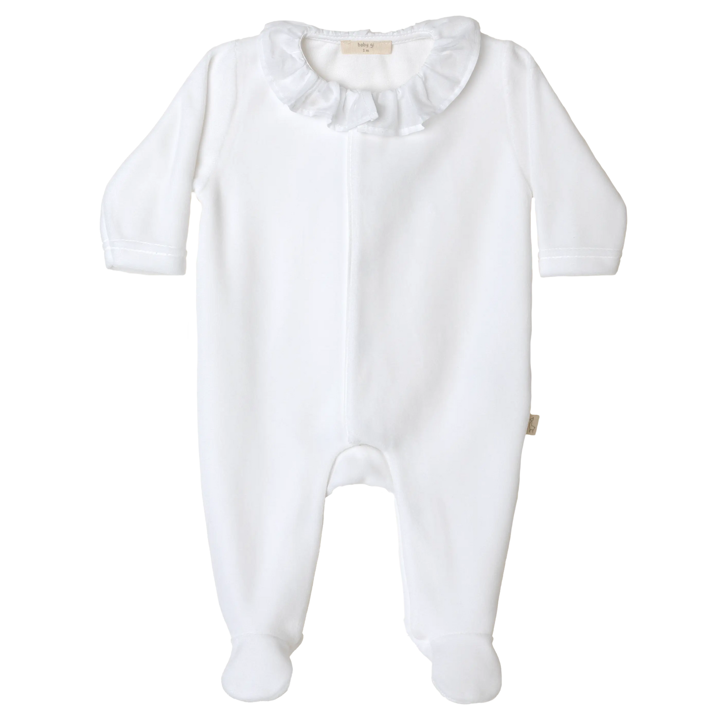 BABY GI Angel Wings White Unisex Frill Collar Velour Babygrow