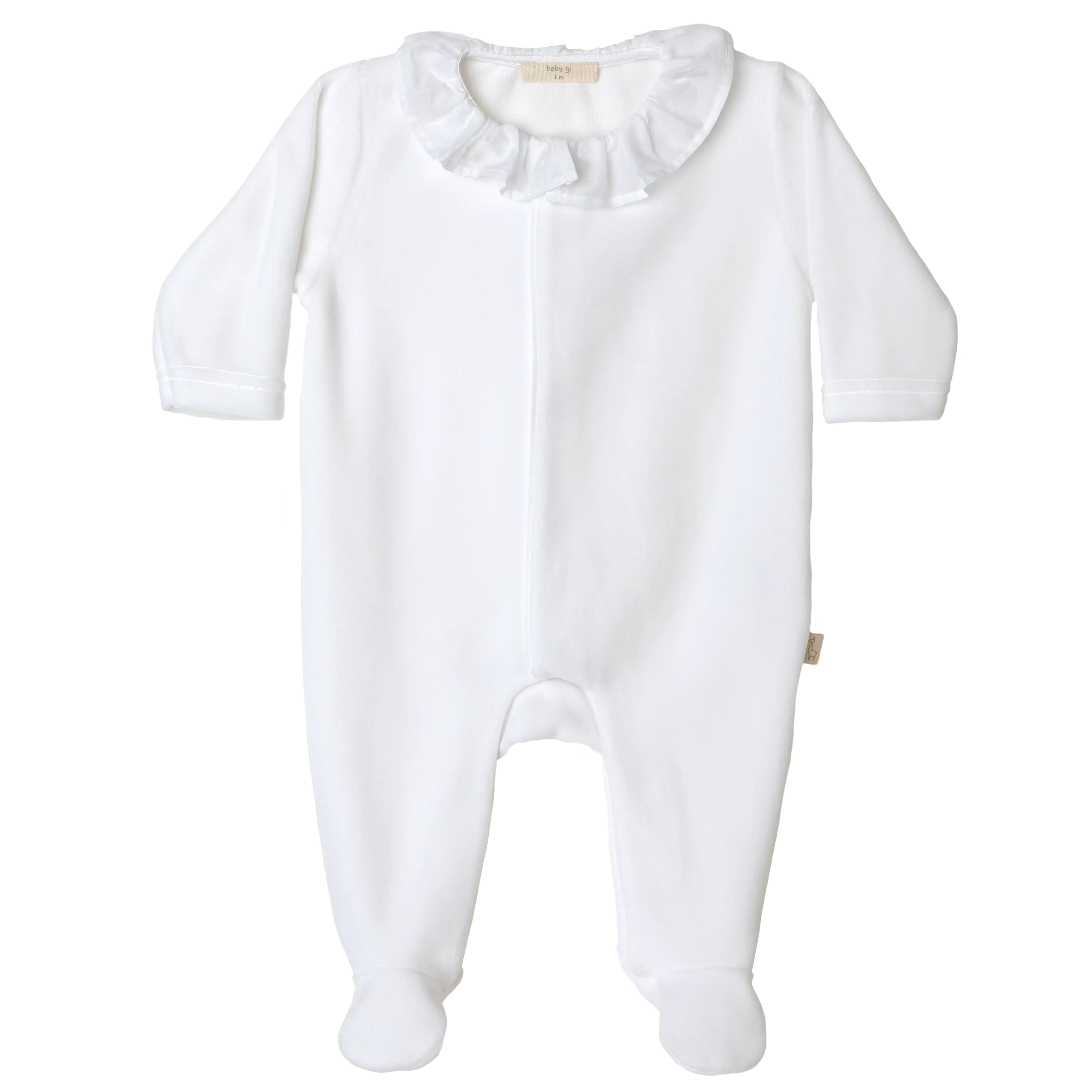 BABY GI Angel Wings White Unisex Frill Collar Velour Babygrow