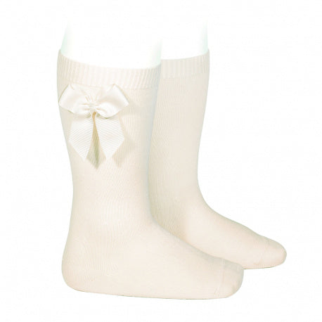 CONDOR Cream Grosgrain Knee High Bow Socks