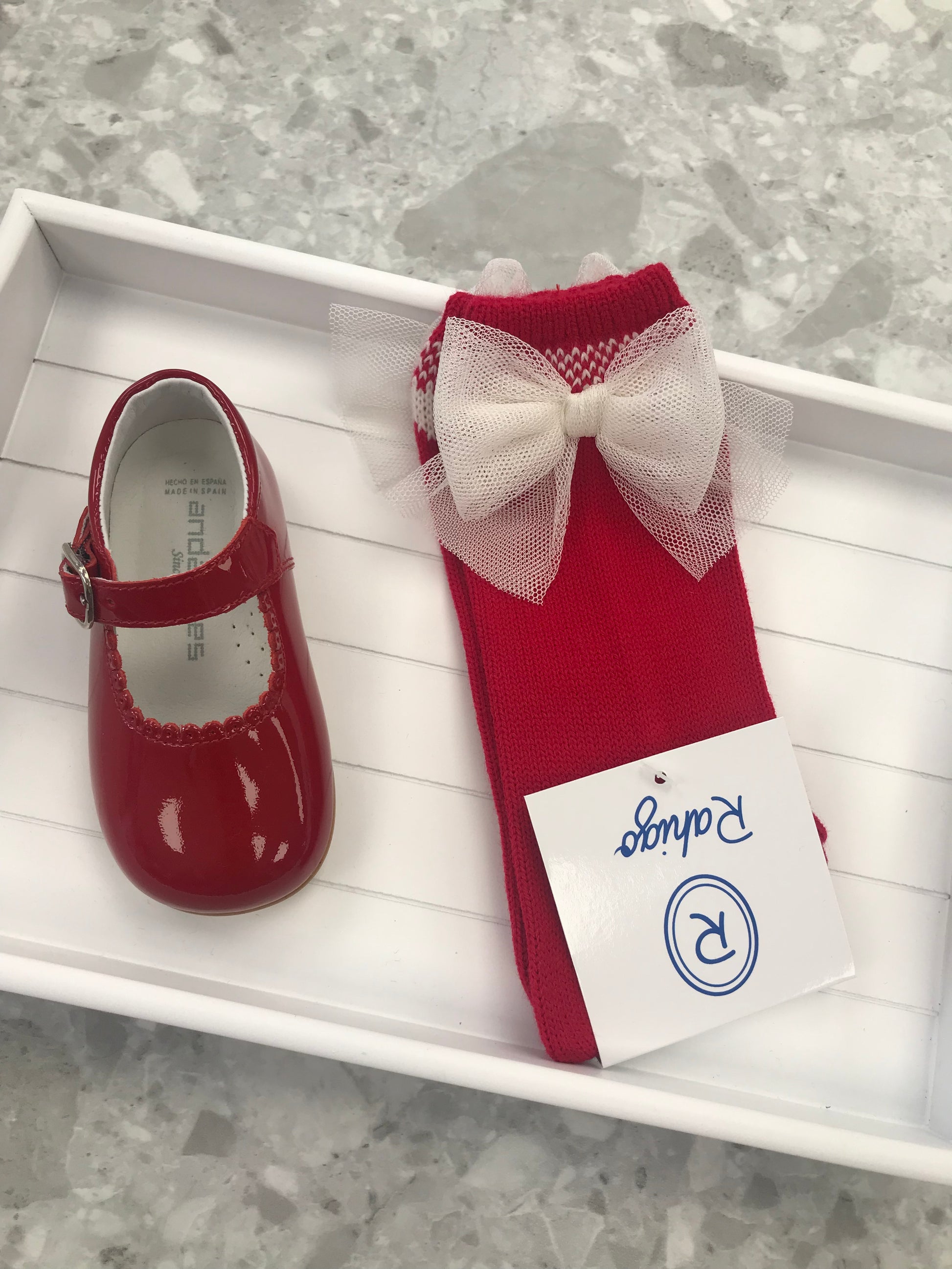 RAHIGO Red & Cream Girls Tulle Bow Socks - 23290
