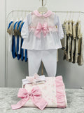 BIMBALO Girls Pink Floral Trouser Set with Blanket & Headband