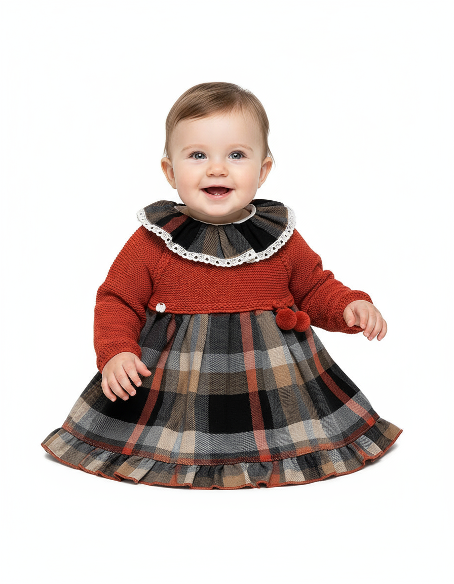 JULIANA AW24 Lucero Girls Beige Check Dress - CLEARANCE SALE