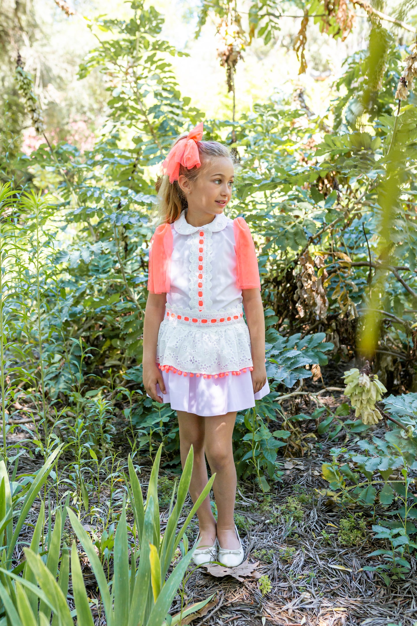 NAXOS SS25 Neon Girls Pink & Orange Tulle Skirt Set - 7552