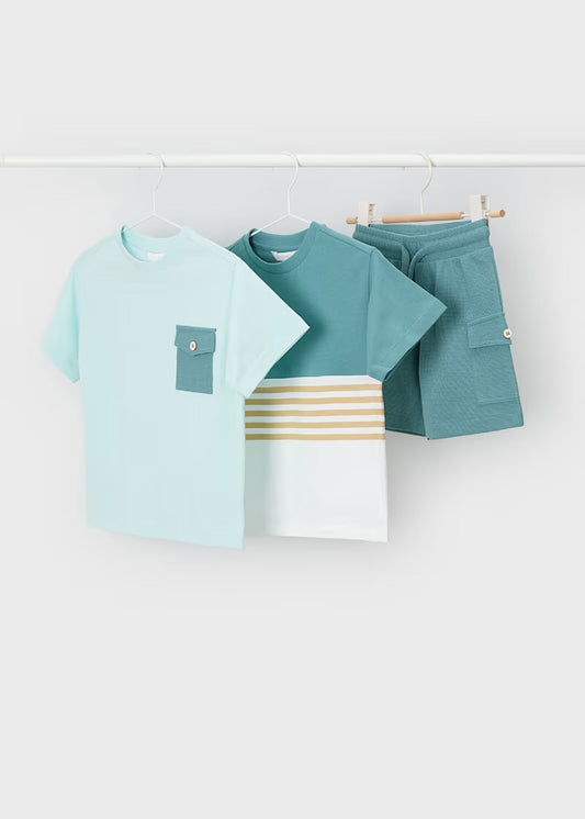 Mayoral boys jade green three-piece shorts set 3601
