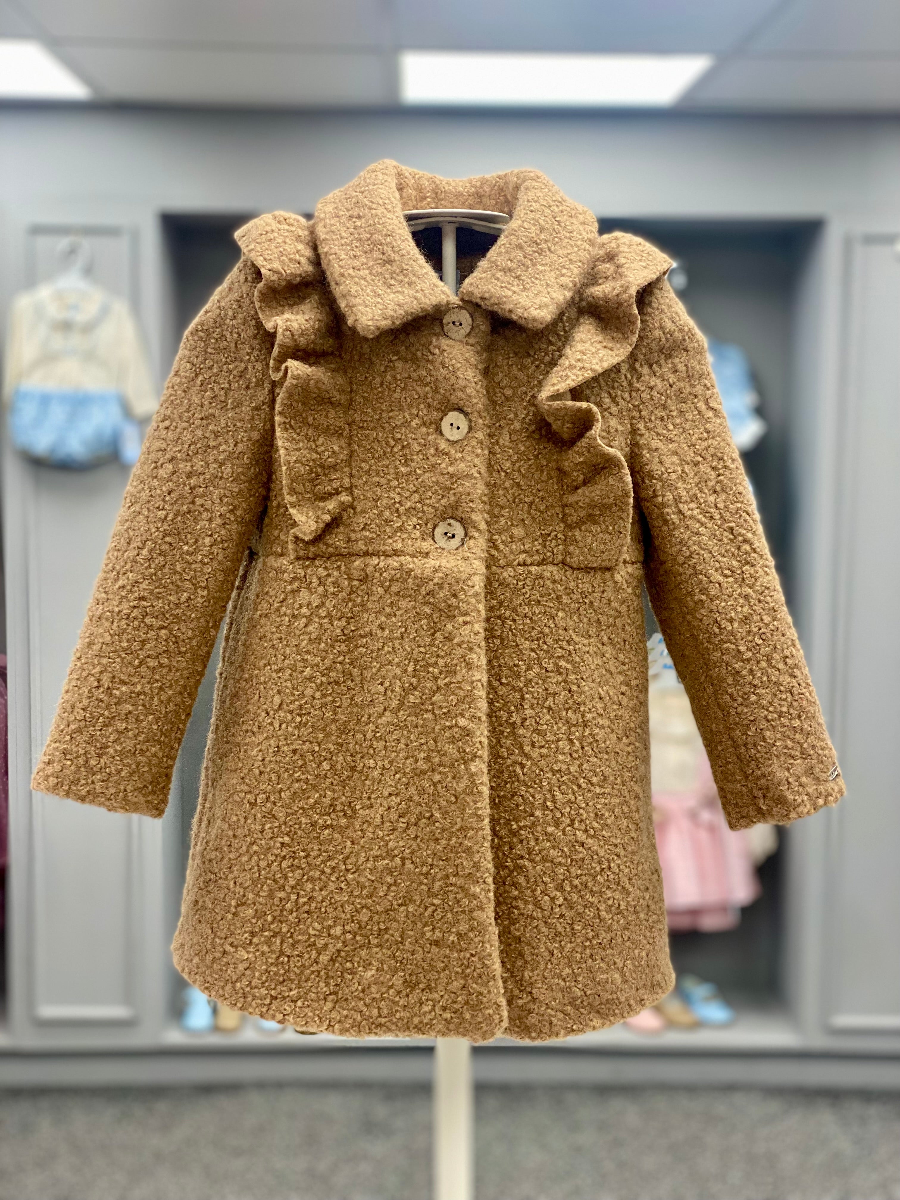 BABINE AW24 Camel Girls Boucle Frill Coat - 2512709