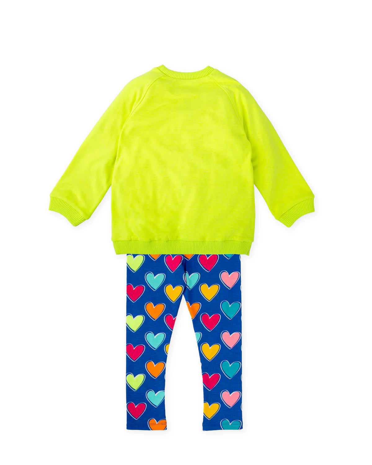 Electric-blue leggings with an all-over multicoloured heart print