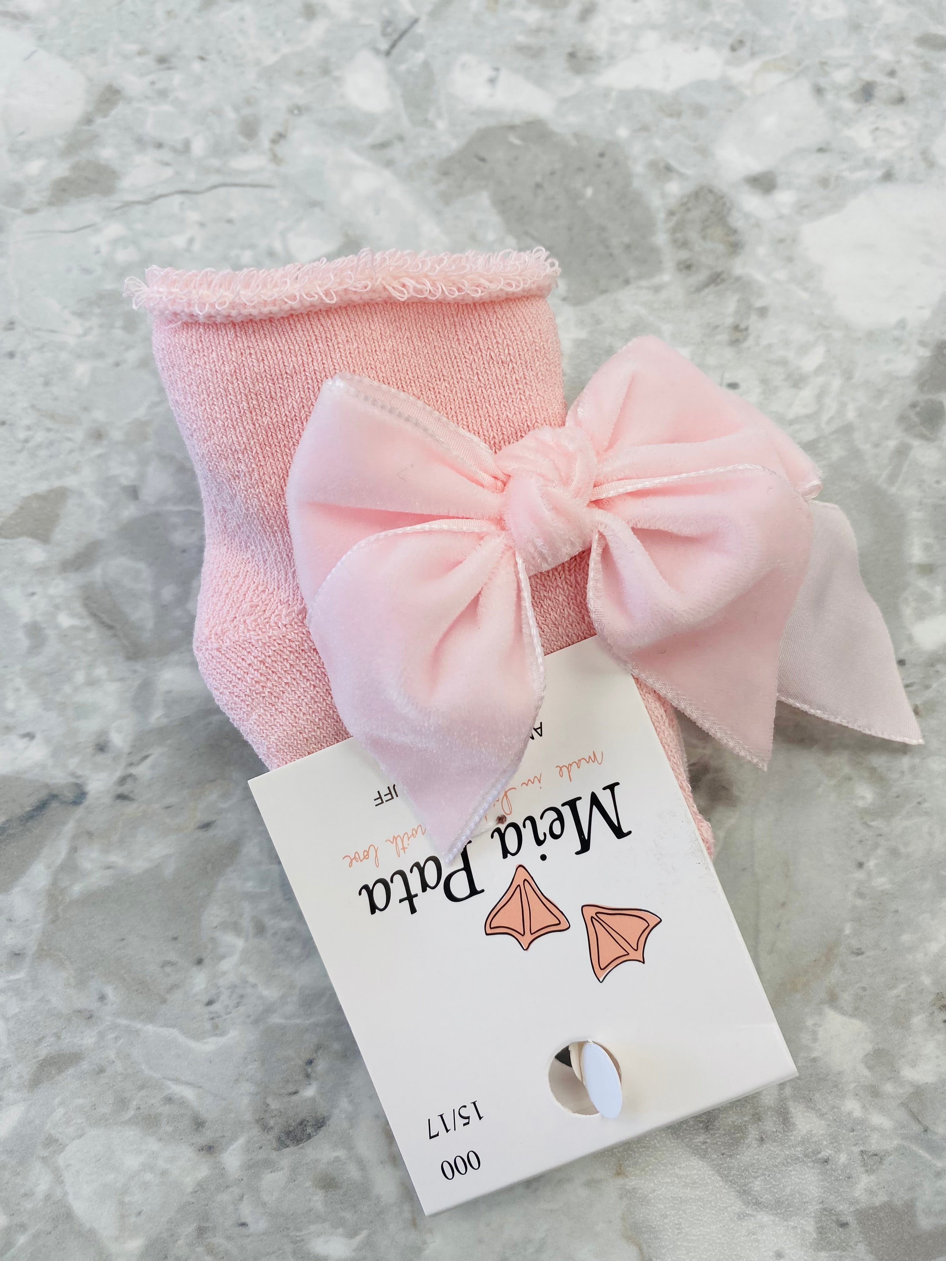 MEIA PATA Velvet Bow Baby Girls Booties