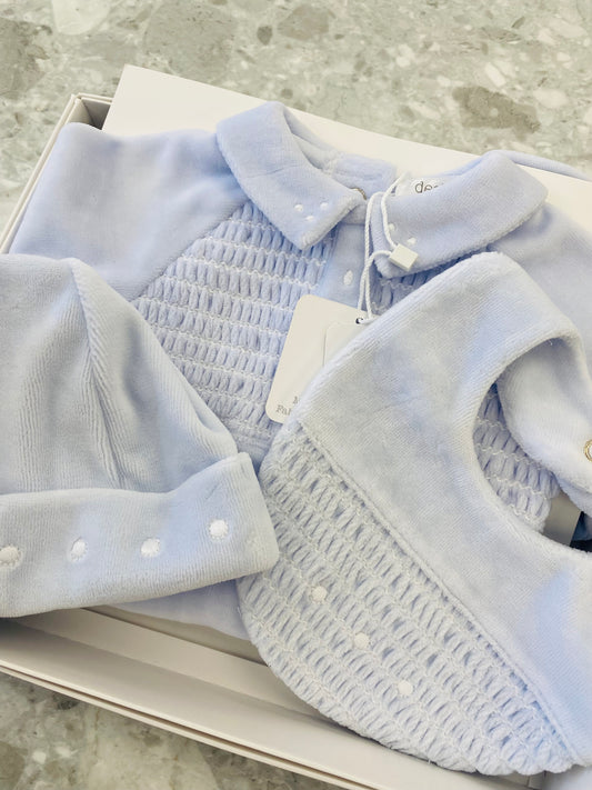 AW25 DEOLINDA Fantasy Boys Blue Smocked Four Piece Layette Set - 25134