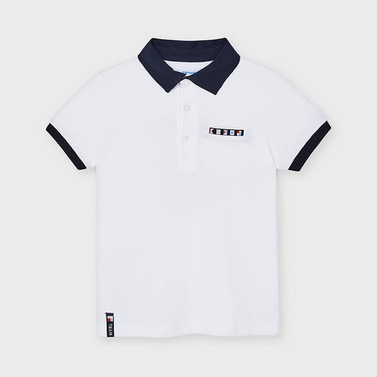 MAYORAL Boys White & Navy Polo Shirt - CLEARANCE SALE