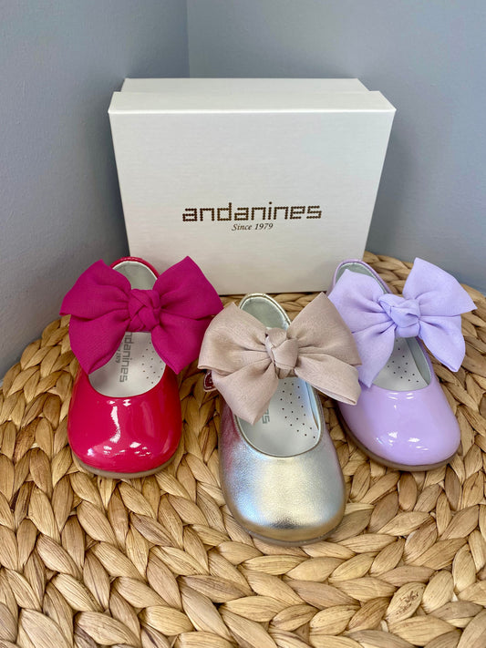 ANDANINES Fuchsia Pink Girls Patent Leather Bow Shoes