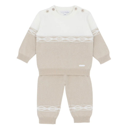 AW25 BLUES BABY Bruges Boys Cream & Beige Two Piece Knitted Set - 2132