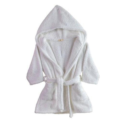Baby Gi white unisex cotton terry towelling bathrobe with angel wings detail on the back - front view.